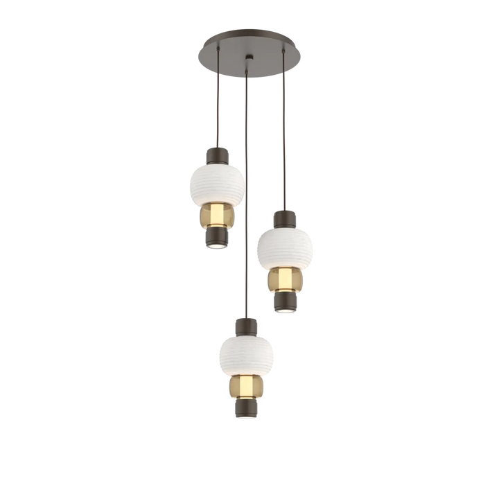 Hammerton Studio Torno Mandrel Multi-Pendant Chandelier Flat Bronze / 3-Piece / Bronze / Chalk Ceramic