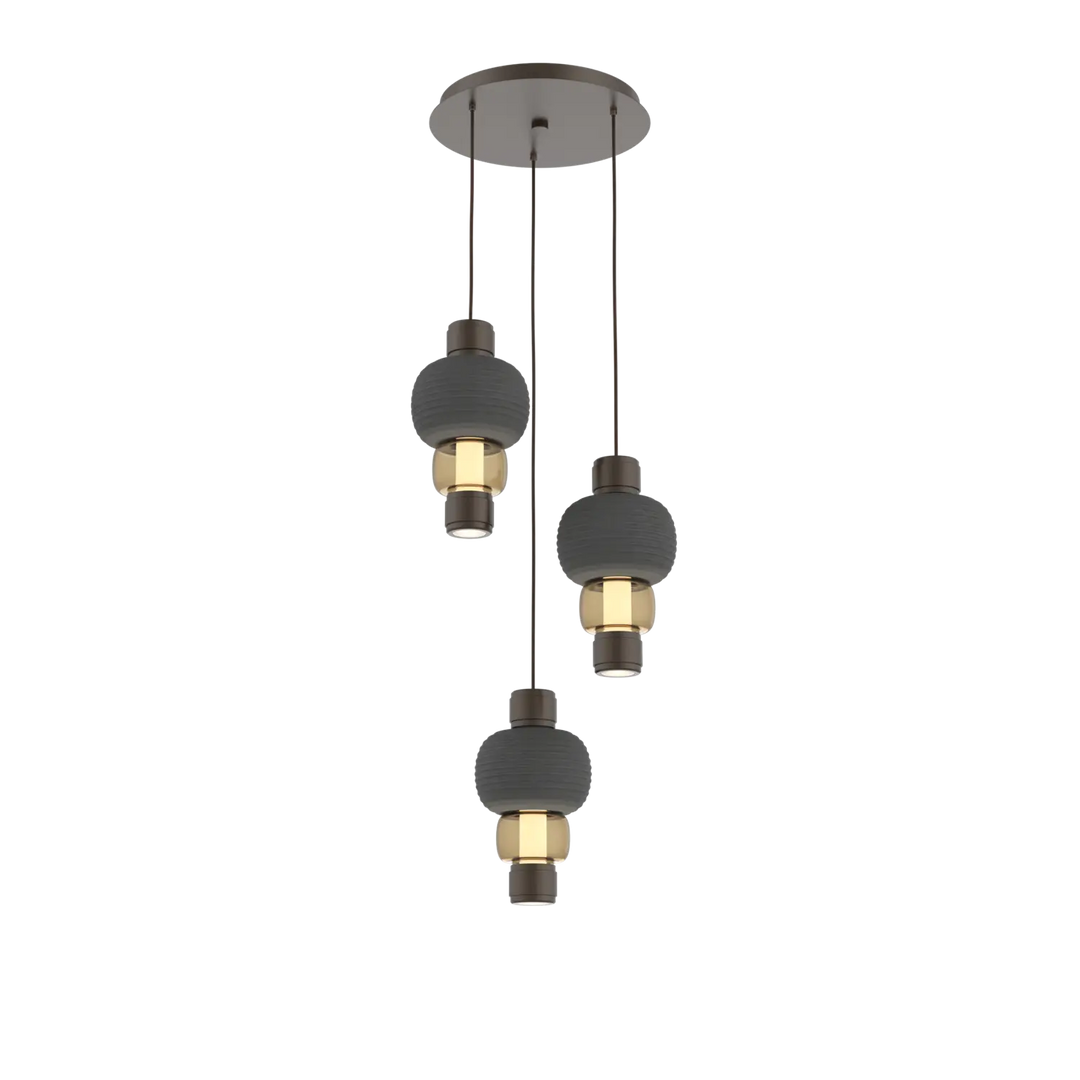 Hammerton Studio Torno Mandrel Multi-Pendant Chandelier Flat Bronze / 3-Piece / Bronze / Charcoal Ceramic