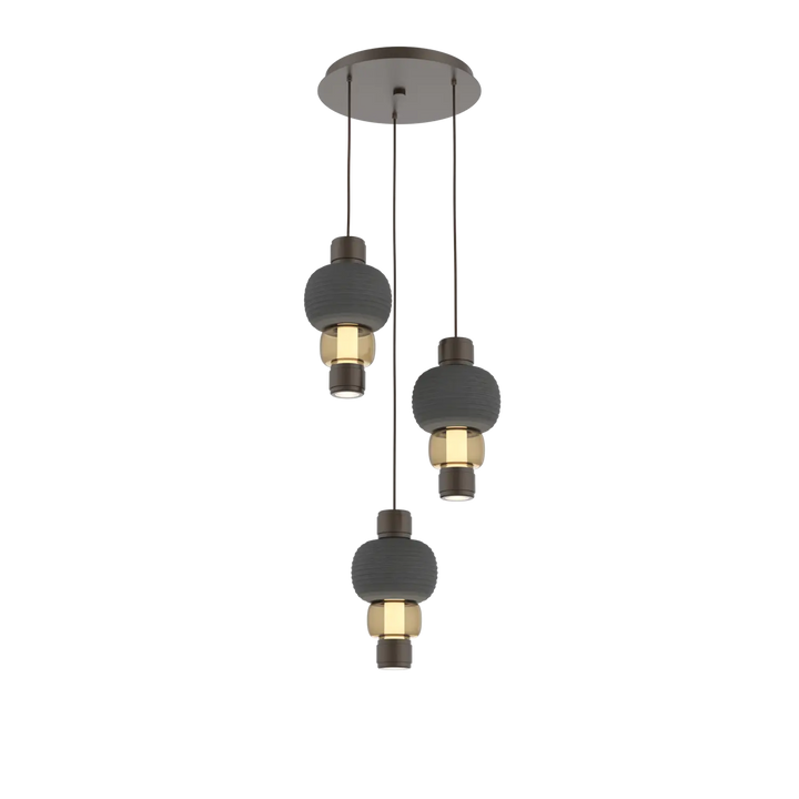 Hammerton Studio Torno Mandrel Multi-Pendant Chandelier Flat Bronze / 3-Piece / Bronze / Charcoal Ceramic