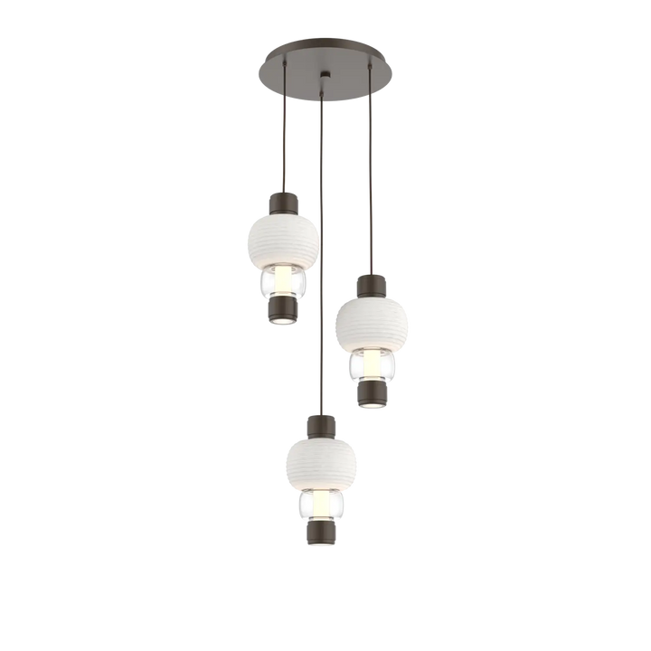 Hammerton Studio Torno Mandrel Multi-Pendant Chandelier Flat Bronze / 3-Piece / Clear / Chalk Ceramic