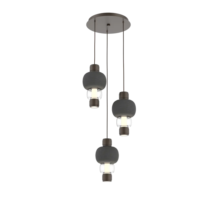 Hammerton Studio Torno Mandrel Multi-Pendant Chandelier Flat Bronze / 3-Piece / Clear / Charcoal Ceramic