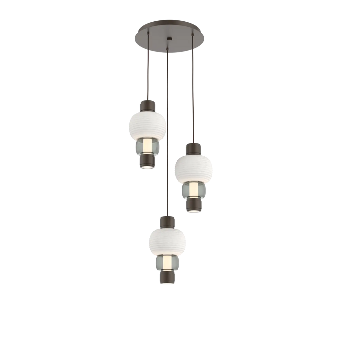 Hammerton Studio Torno Mandrel Multi-Pendant Chandelier Flat Bronze / 3-Piece / Smoke / Chalk Ceramic