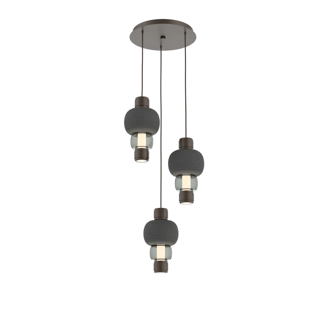 Hammerton Studio Torno Mandrel Multi-Pendant Chandelier Flat Bronze / 3-Piece / Smoke / Charcoal Ceramic