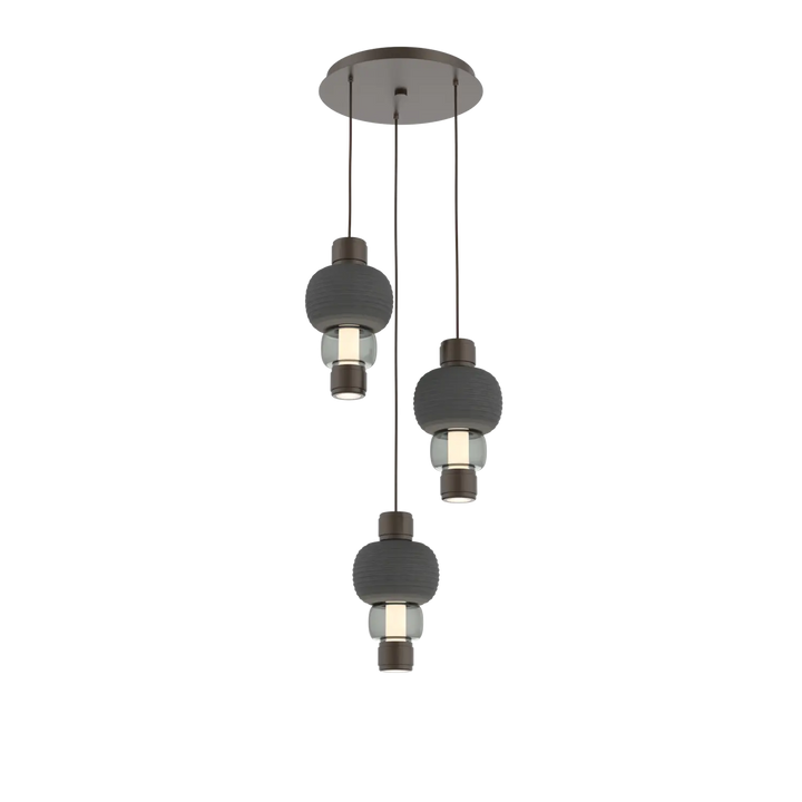 Hammerton Studio Torno Mandrel Multi-Pendant Chandelier Flat Bronze / 3-Piece / Smoke / Charcoal Ceramic