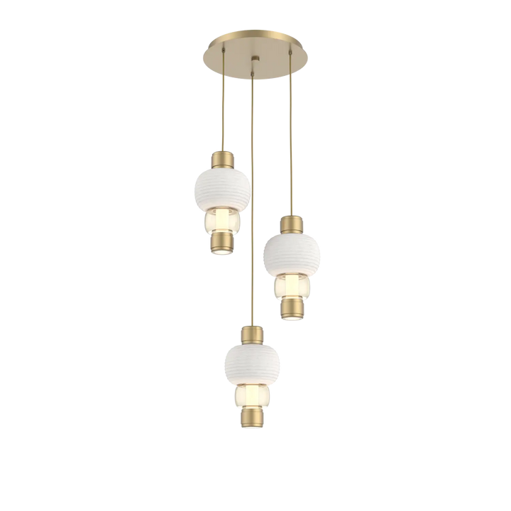 Hammerton Studio Torno Mandrel Multi-Pendant Chandelier Gilded Brass / 3-Piece / Amber / Chalk Ceramic