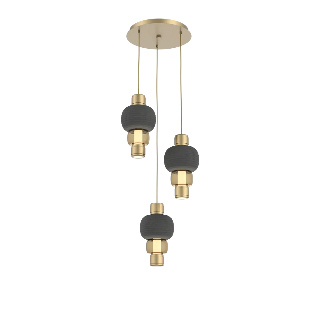 Hammerton Studio Torno Mandrel Multi-Pendant Chandelier Gilded Brass / 3-Piece / Bronze / Charcoal Ceramic
