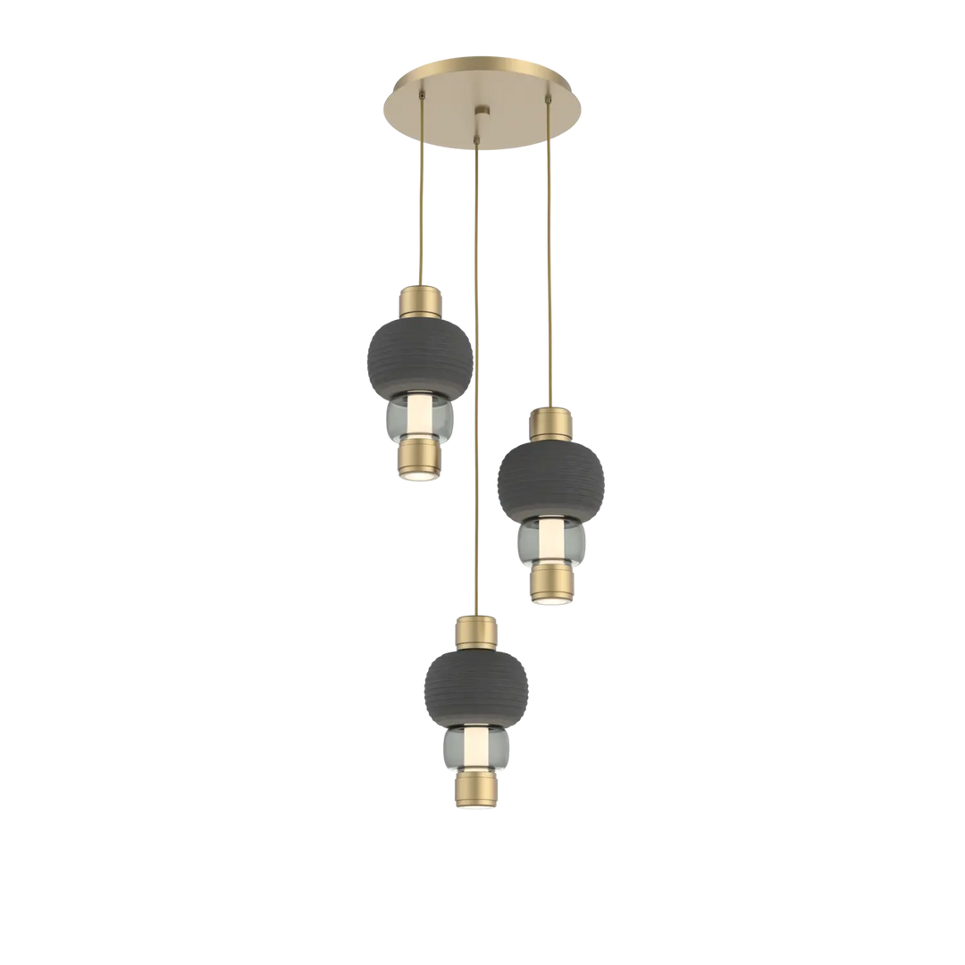 Hammerton Studio Torno Mandrel Multi-Pendant Chandelier Gilded Brass / 3-Piece / Smoke / Charcoal Ceramic