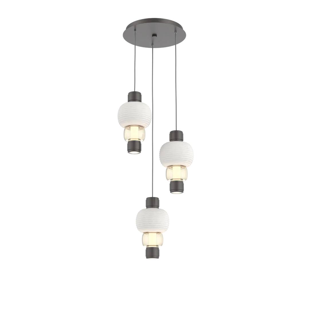 Hammerton Studio Torno Mandrel Multi-Pendant Chandelier Graphite / 3-Piece / Amber / Chalk Ceramic
