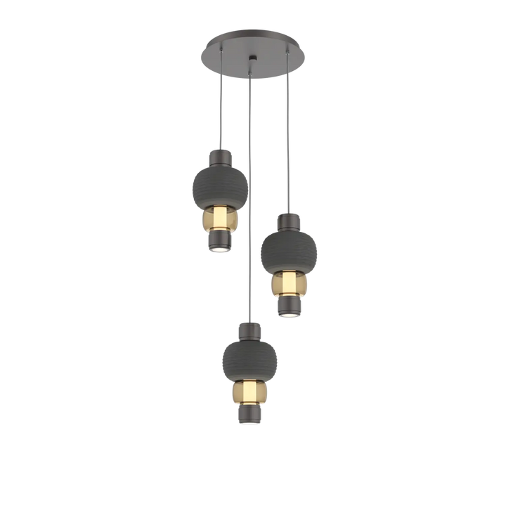Hammerton Studio Torno Mandrel Multi-Pendant Chandelier Graphite / 3-Piece / Bronze / Charcoal Ceramic