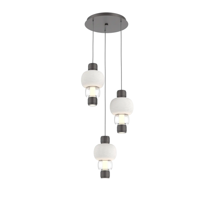 Hammerton Studio Torno Mandrel Multi-Pendant Chandelier Graphite / 3-Piece / Clear / Chalk Ceramic
