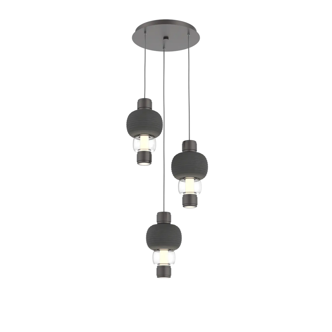 Hammerton Studio Torno Mandrel Multi-Pendant Chandelier Graphite / 3-Piece / Clear / Charcoal Ceramic