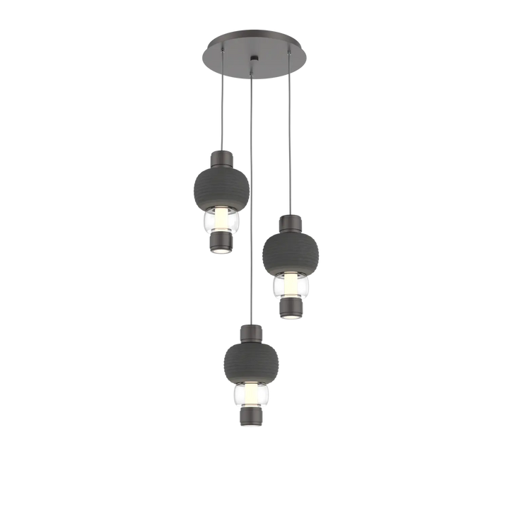 Hammerton Studio Torno Mandrel Multi-Pendant Chandelier Graphite / 3-Piece / Clear / Charcoal Ceramic