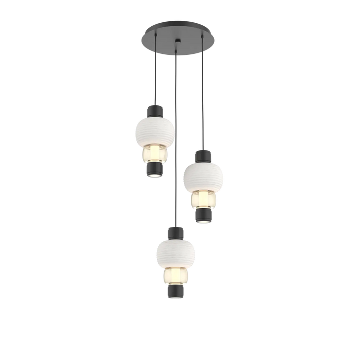 Hammerton Studio Torno Mandrel Multi-Pendant Chandelier Matte Black / 3-Piece / Amber / Chalk Ceramic
