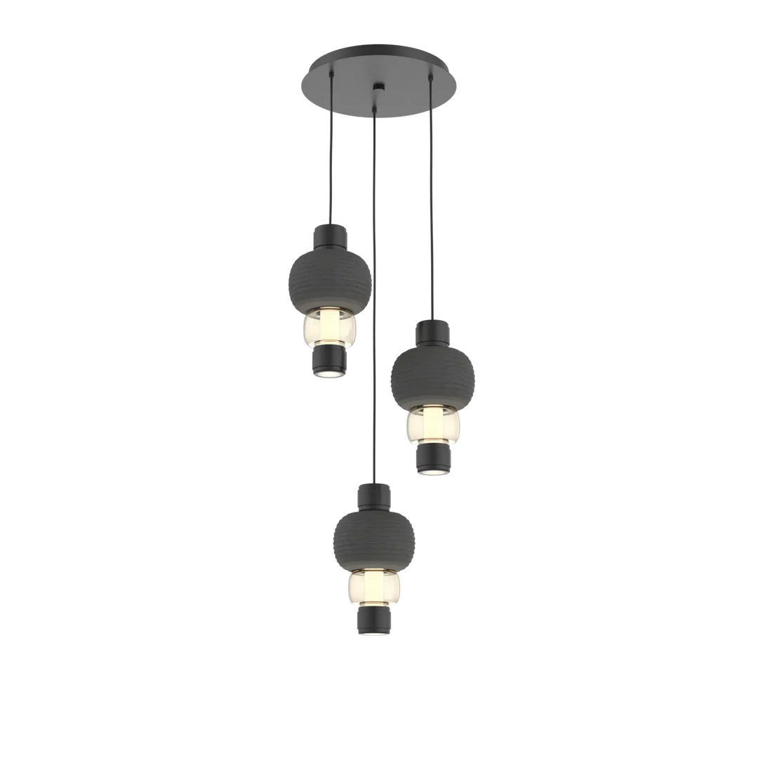 Hammerton Studio Torno Mandrel Multi-Pendant Chandelier Matte Black / 3-Piece / Amber / Charcoal Ceramic