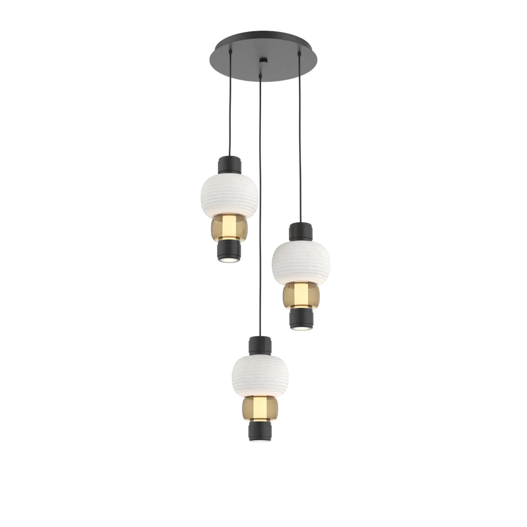 Hammerton Studio Torno Mandrel Multi-Pendant Chandelier Matte Black / 3-Piece / Bronze / Chalk Ceramic