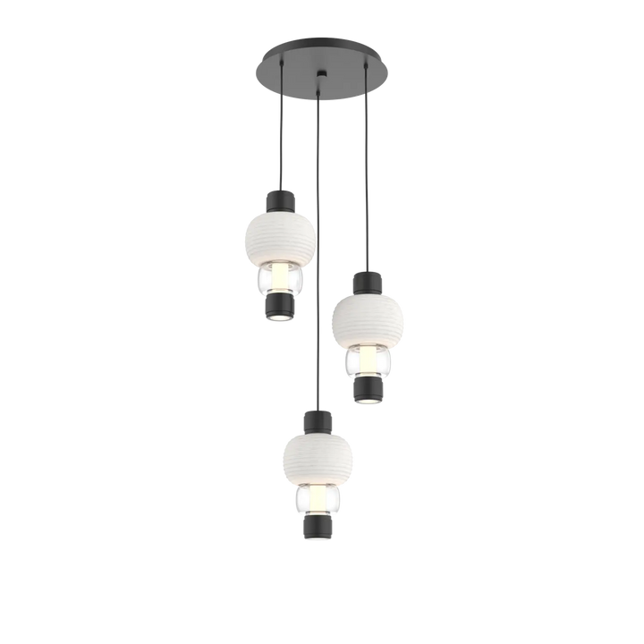 Hammerton Studio Torno Mandrel Multi-Pendant Chandelier Matte Black / 3-Piece / Clear / Chalk Ceramic