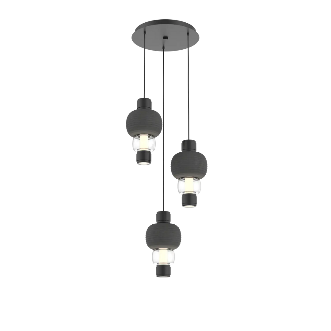Hammerton Studio Torno Mandrel Multi-Pendant Chandelier Matte Black / 3-Piece / Clear / Charcoal Ceramic