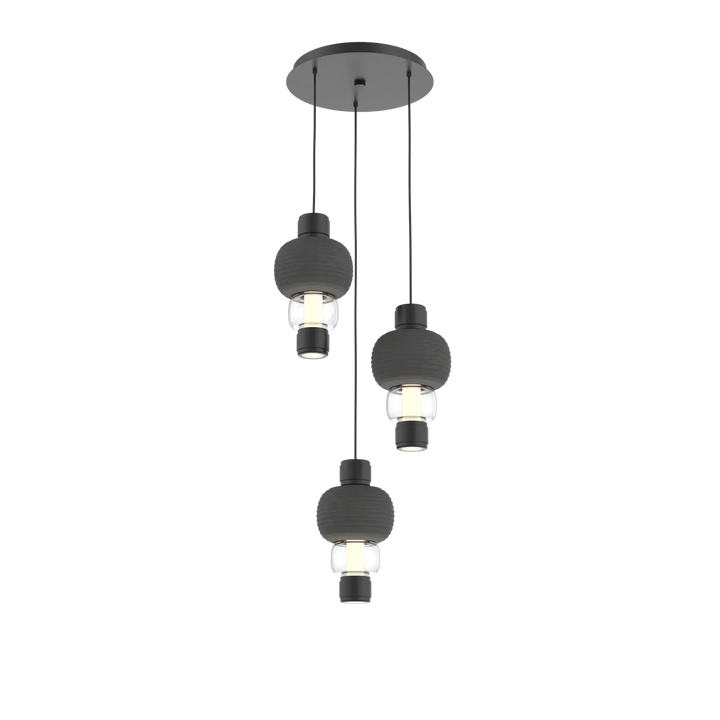Hammerton Studio Torno Mandrel Multi-Pendant Chandelier Matte Black / 3-Piece / Clear / Charcoal Ceramic