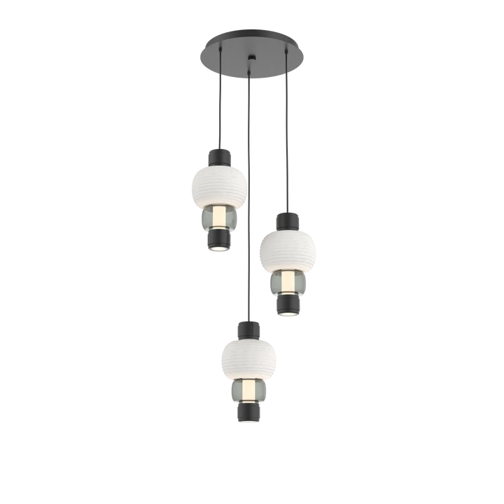 Hammerton Studio Torno Mandrel Multi-Pendant Chandelier Matte Black / 3-Piece / Smoke / Chalk Ceramic