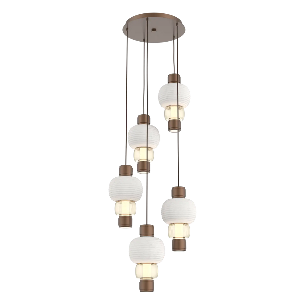 Hammerton Studio Torno Mandrel Multi-Pendant Chandelier Burnished Bronze / 5-Piece / Amber / Chalk Ceramic