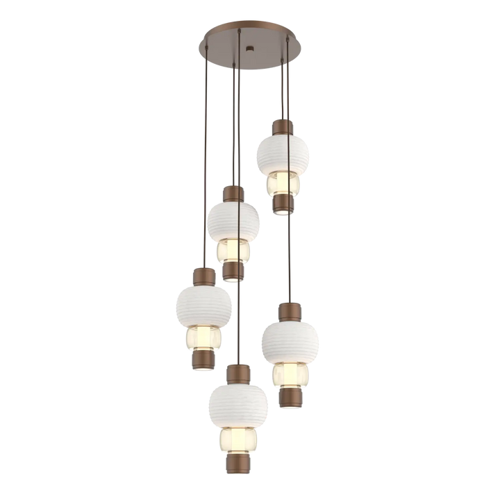 Hammerton Studio Torno Mandrel Multi-Pendant Chandelier Burnished Bronze / 5-Piece / Amber / Chalk Ceramic