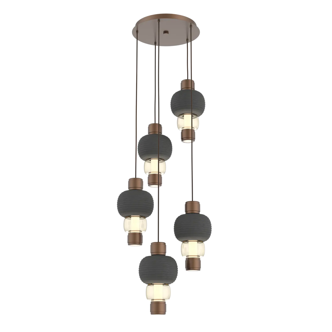 Hammerton Studio Torno Mandrel Multi-Pendant Chandelier Burnished Bronze / 5-Piece / Amber / Charcoal Ceramic