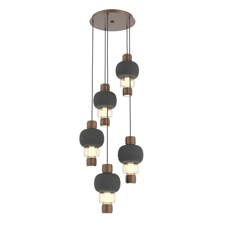 Hammerton Studio Torno Mandrel Multi-Pendant Chandelier Burnished Bronze / 5-Piece / Amber / Charcoal Ceramic