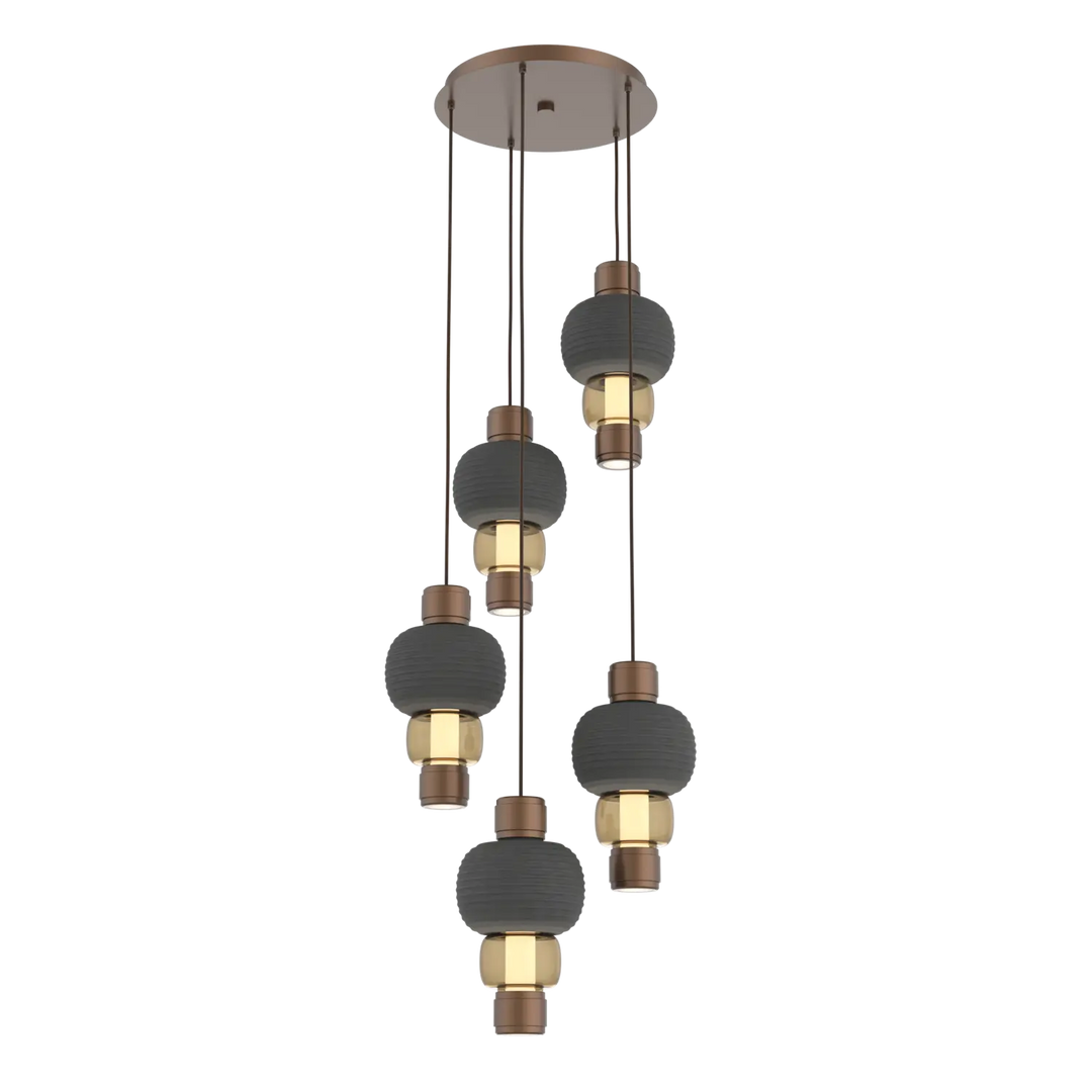 Hammerton Studio Torno Mandrel Multi-Pendant Chandelier Burnished Bronze / 5-Piece / Bronze / Charcoal Ceramic