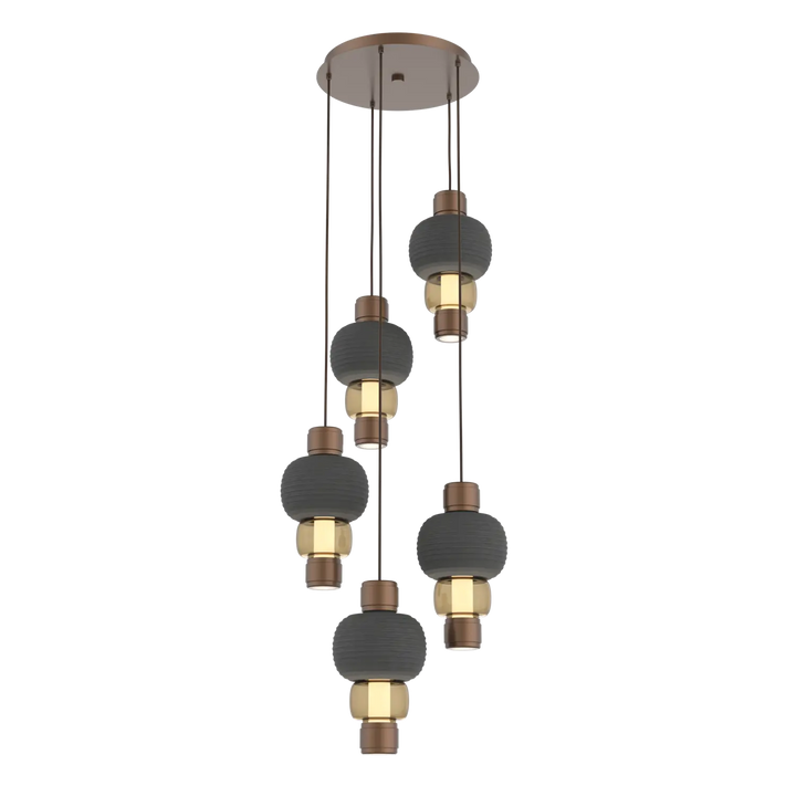 Hammerton Studio Torno Mandrel Multi-Pendant Chandelier Burnished Bronze / 5-Piece / Bronze / Charcoal Ceramic