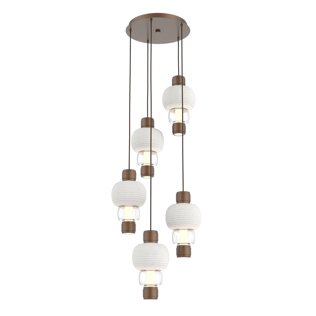 Hammerton Studio Torno Mandrel Multi-Pendant Chandelier Burnished Bronze / 5-Piece / Clear / Chalk Ceramic