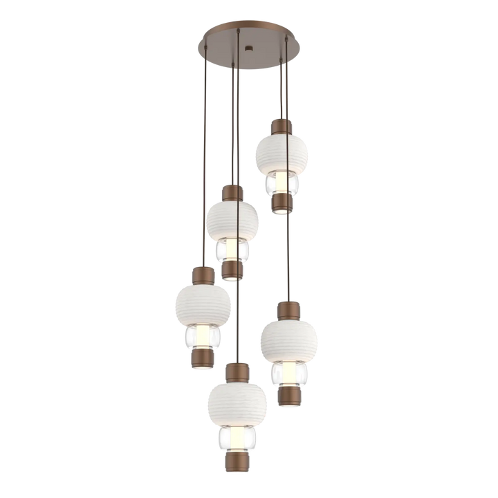 Hammerton Studio Torno Mandrel Multi-Pendant Chandelier Burnished Bronze / 5-Piece / Clear / Chalk Ceramic