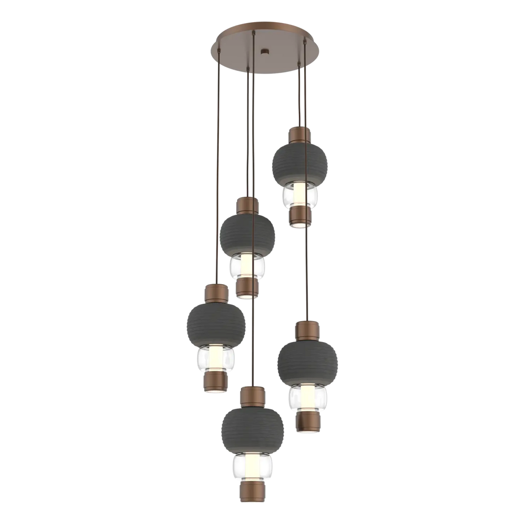 Hammerton Studio Torno Mandrel Multi-Pendant Chandelier Burnished Bronze / 5-Piece / Clear / Charcoal Ceramic