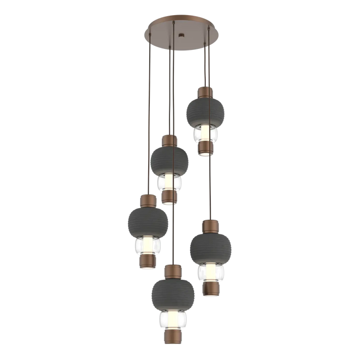 Hammerton Studio Torno Mandrel Multi-Pendant Chandelier Burnished Bronze / 5-Piece / Clear / Charcoal Ceramic