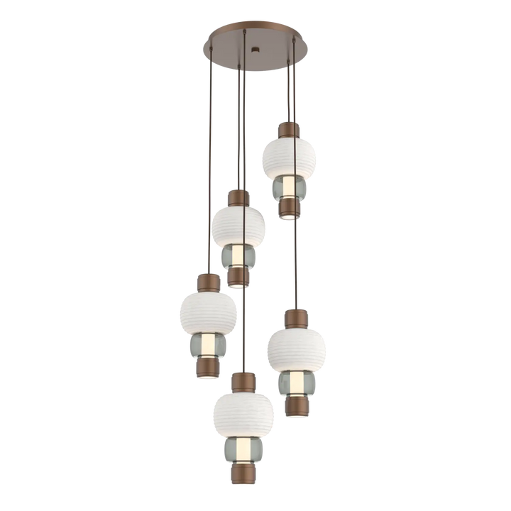 Hammerton Studio Torno Mandrel Multi-Pendant Chandelier Burnished Bronze / 5-Piece / Smoke / Chalk Ceramic