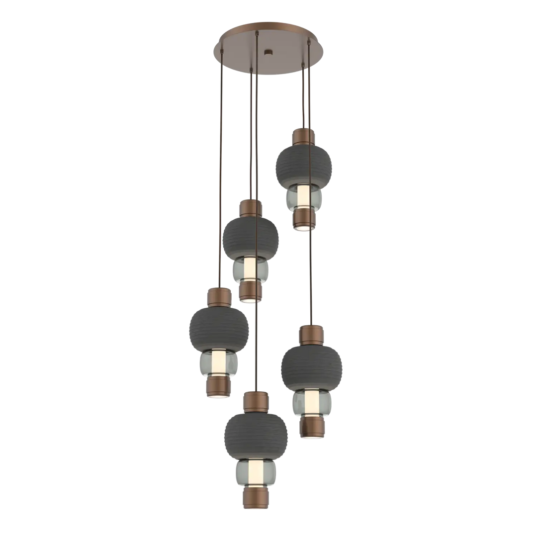Hammerton Studio Torno Mandrel Multi-Pendant Chandelier Burnished Bronze / 5-Piece / Smoke / Charcoal Ceramic
