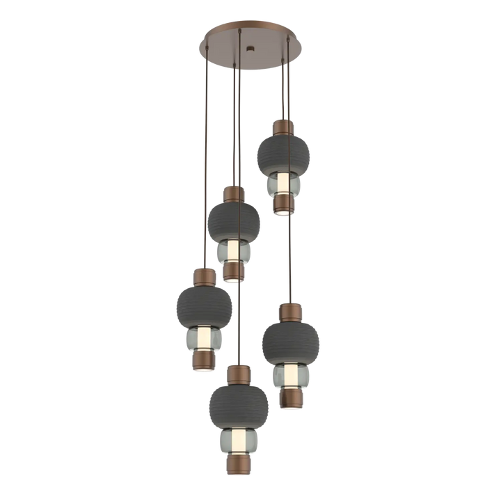 Hammerton Studio Torno Mandrel Multi-Pendant Chandelier Burnished Bronze / 5-Piece / Smoke / Charcoal Ceramic