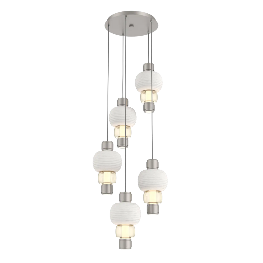 Hammerton Studio Torno Mandrel Multi-Pendant Chandelier Beige Silver / 5-Piece / Amber / Chalk Ceramic