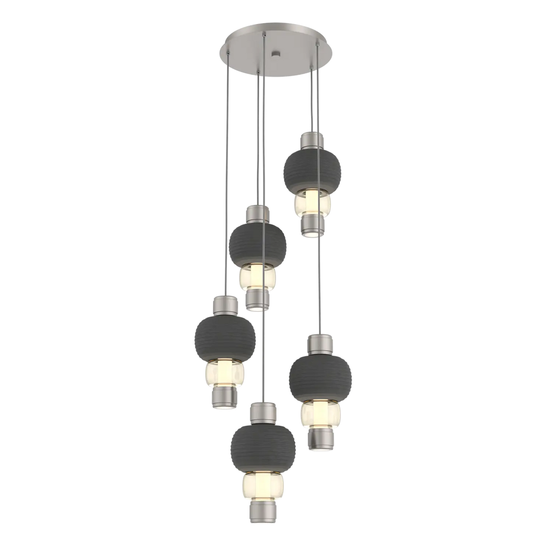 Hammerton Studio Torno Mandrel Multi-Pendant Chandelier Beige Silver / 5-Piece / Amber / Charcoal Ceramic