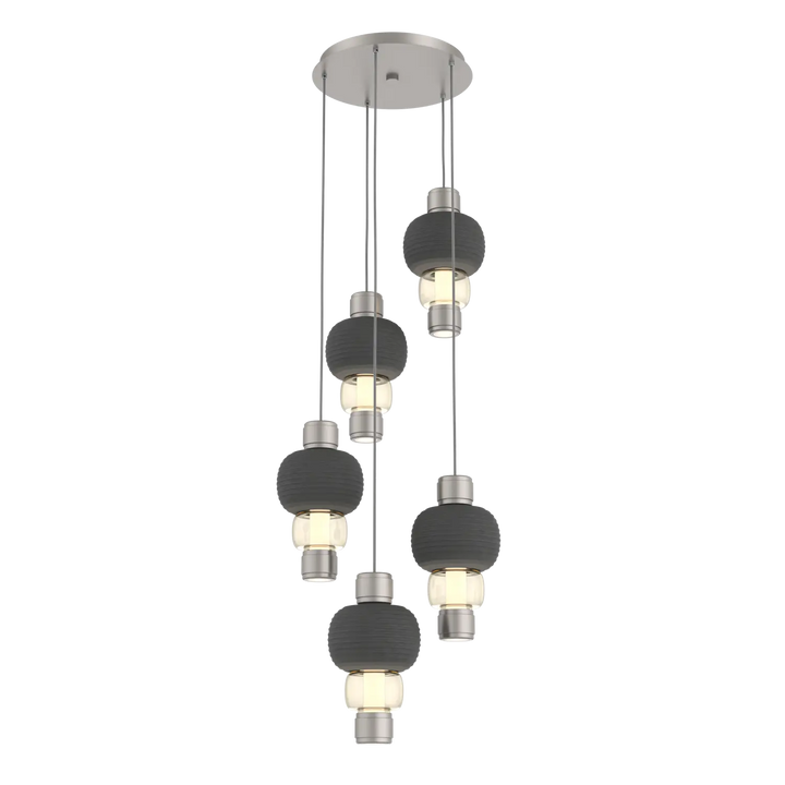 Hammerton Studio Torno Mandrel Multi-Pendant Chandelier Beige Silver / 5-Piece / Amber / Charcoal Ceramic