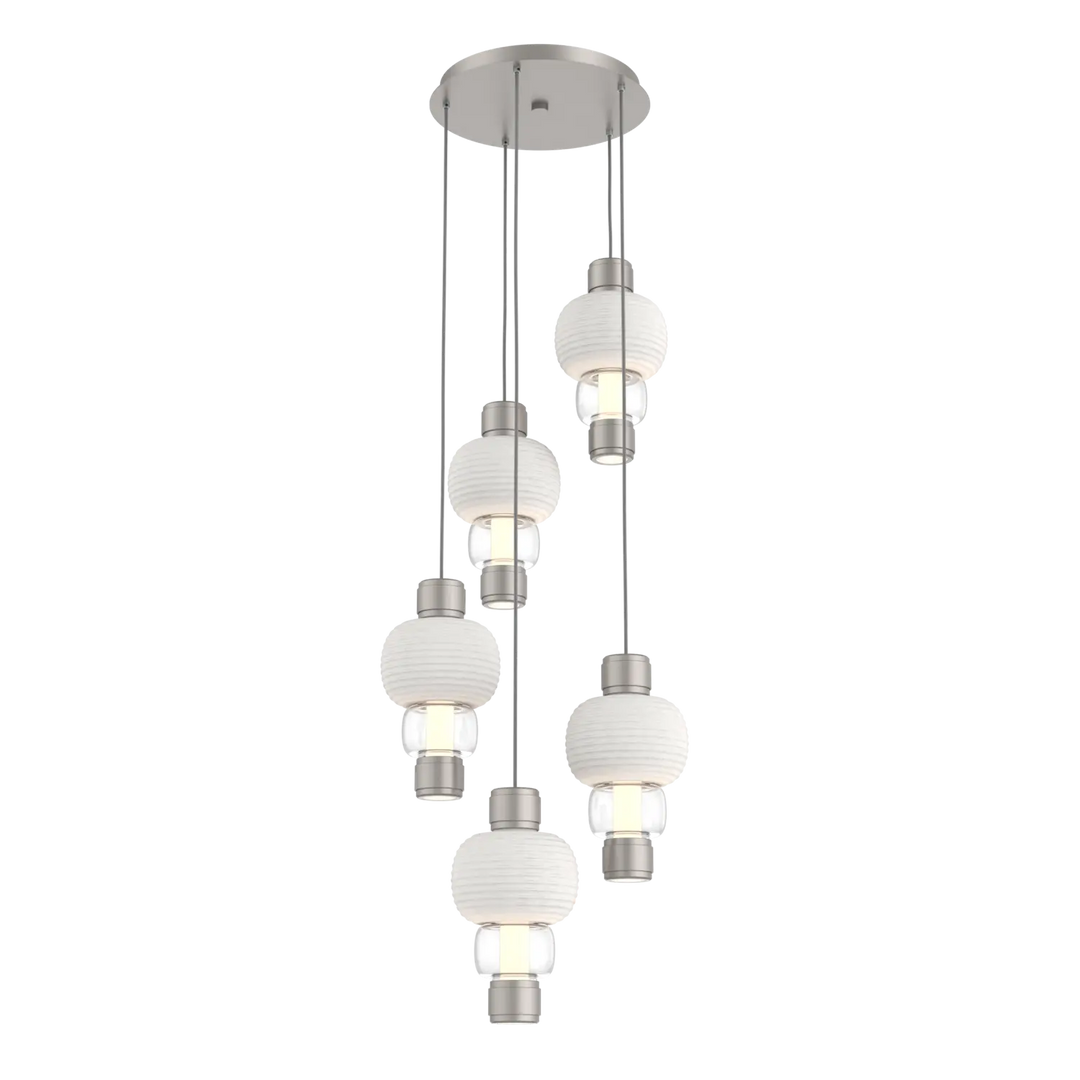 Hammerton Studio Torno Mandrel Multi-Pendant Chandelier Beige Silver / 5-Piece / Clear / Chalk Ceramic