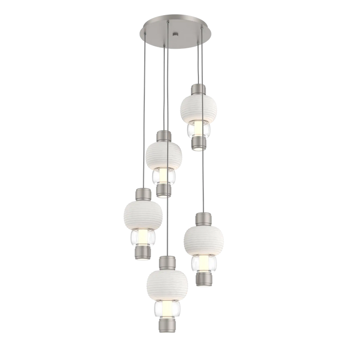 Hammerton Studio Torno Mandrel Multi-Pendant Chandelier Beige Silver / 5-Piece / Clear / Chalk Ceramic