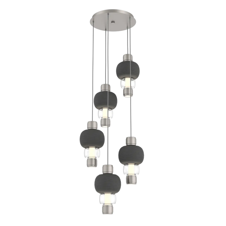 Hammerton Studio Torno Mandrel Multi-Pendant Chandelier Beige Silver / 5-Piece / Clear / Charcoal Ceramic