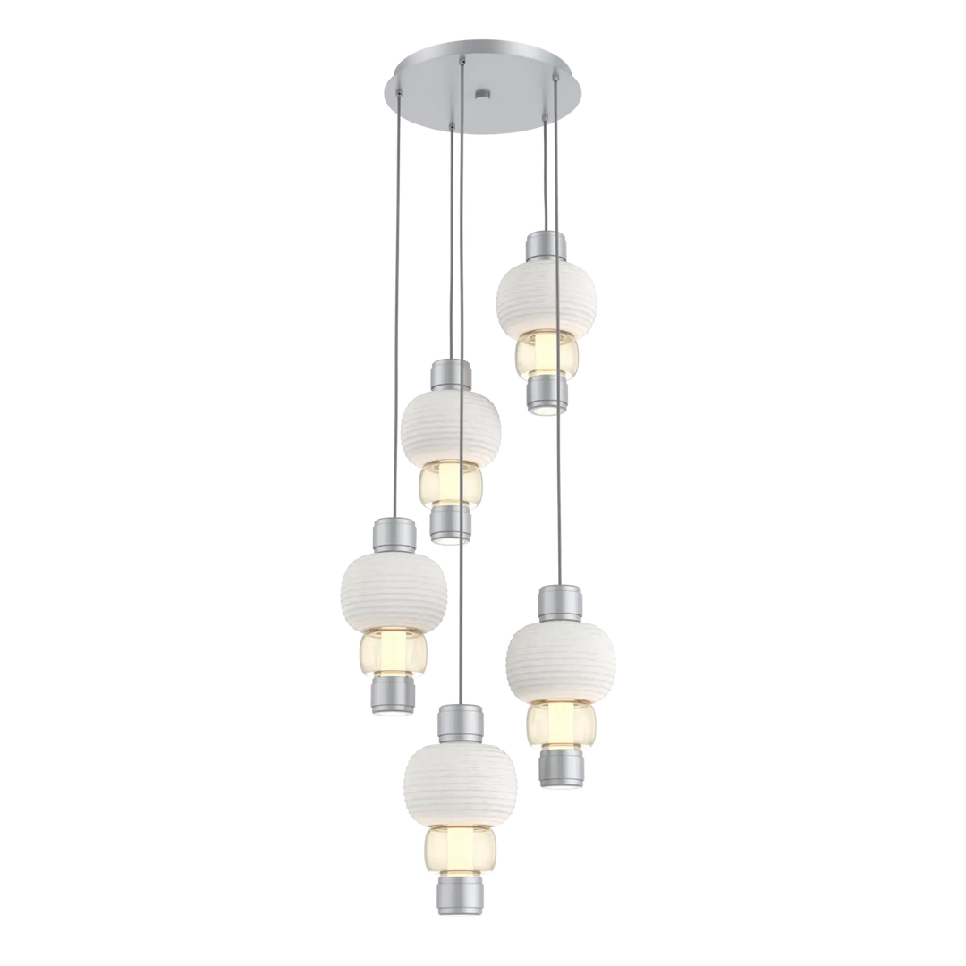 Hammerton Studio Torno Mandrel Multi-Pendant Chandelier Classic Silver / 5-Piece / Amber / Chalk Ceramic