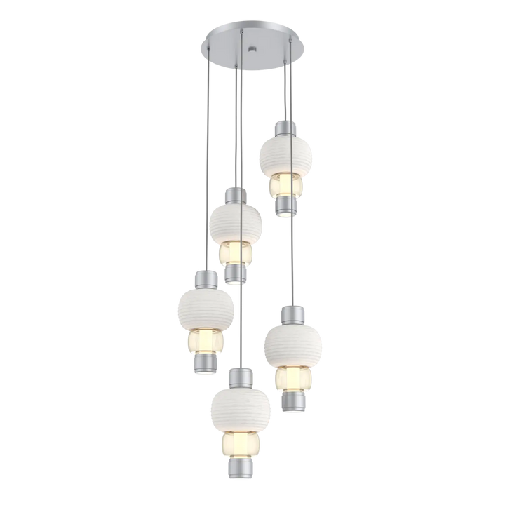 Hammerton Studio Torno Mandrel Multi-Pendant Chandelier Classic Silver / 5-Piece / Amber / Chalk Ceramic