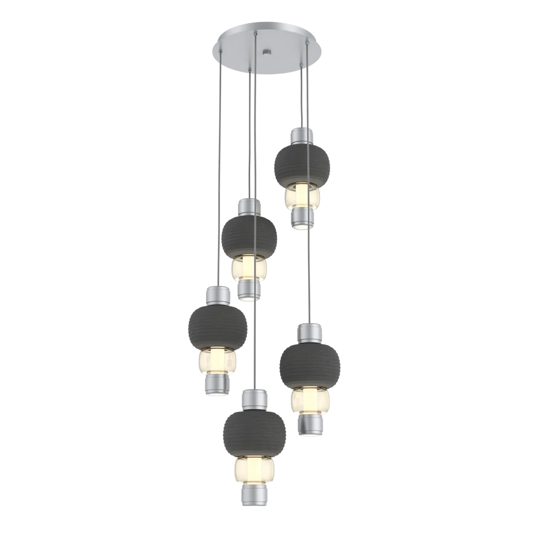Hammerton Studio Torno Mandrel Multi-Pendant Chandelier Classic Silver / 5-Piece / Amber / Charcoal Ceramic