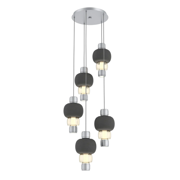 Hammerton Studio Torno Mandrel Multi-Pendant Chandelier Classic Silver / 5-Piece / Amber / Charcoal Ceramic