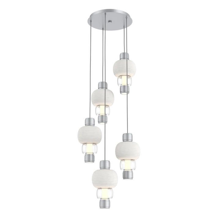 Hammerton Studio Torno Mandrel Multi-Pendant Chandelier Classic Silver / 5-Piece / Clear / Chalk Ceramic