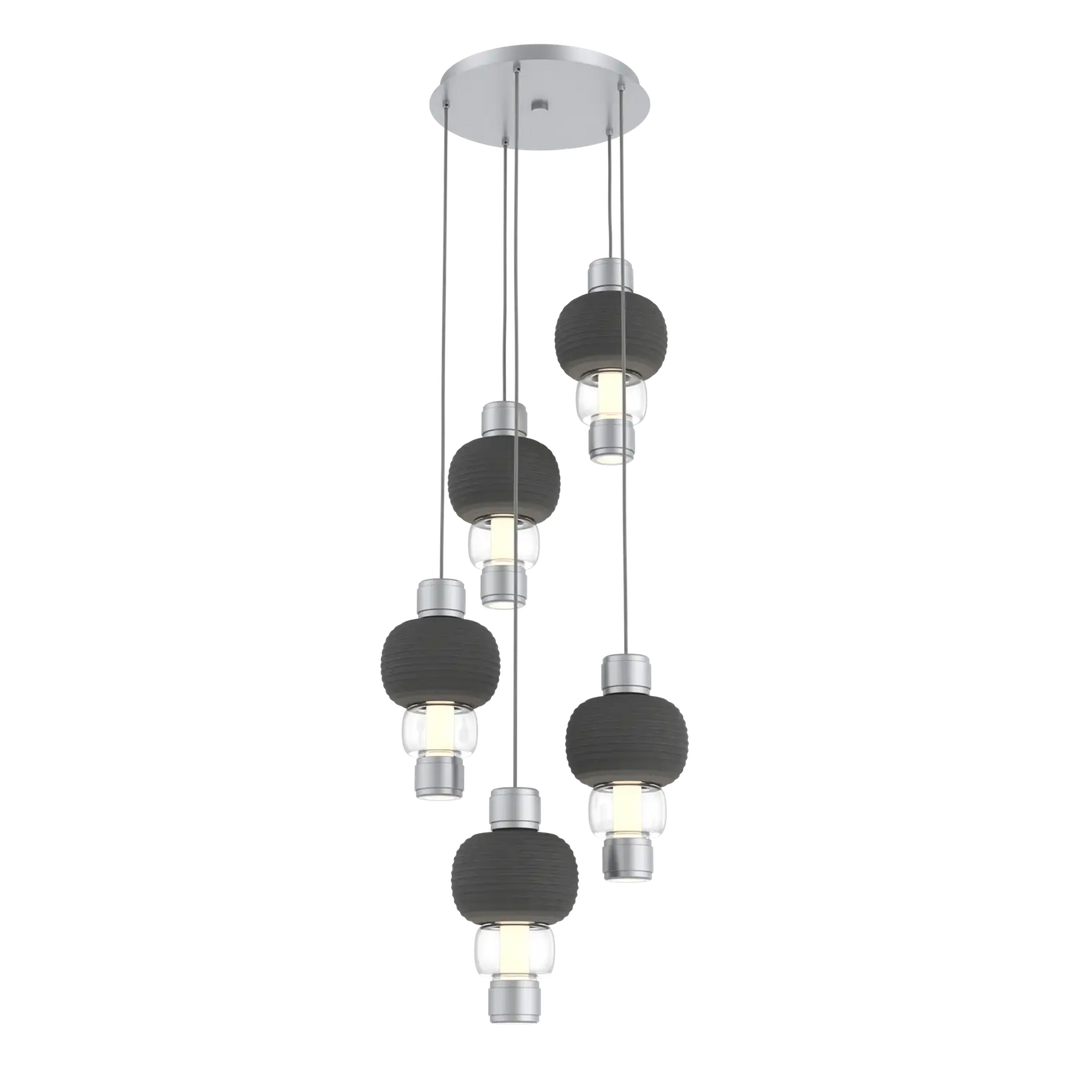 Hammerton Studio Torno Mandrel Multi-Pendant Chandelier Classic Silver / 5-Piece / Clear / Charcoal Ceramic