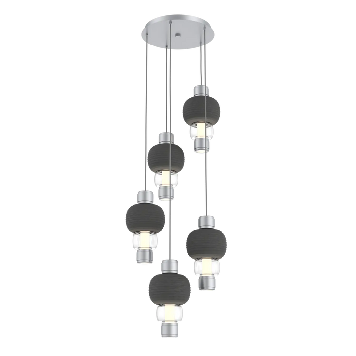 Hammerton Studio Torno Mandrel Multi-Pendant Chandelier Classic Silver / 5-Piece / Clear / Charcoal Ceramic