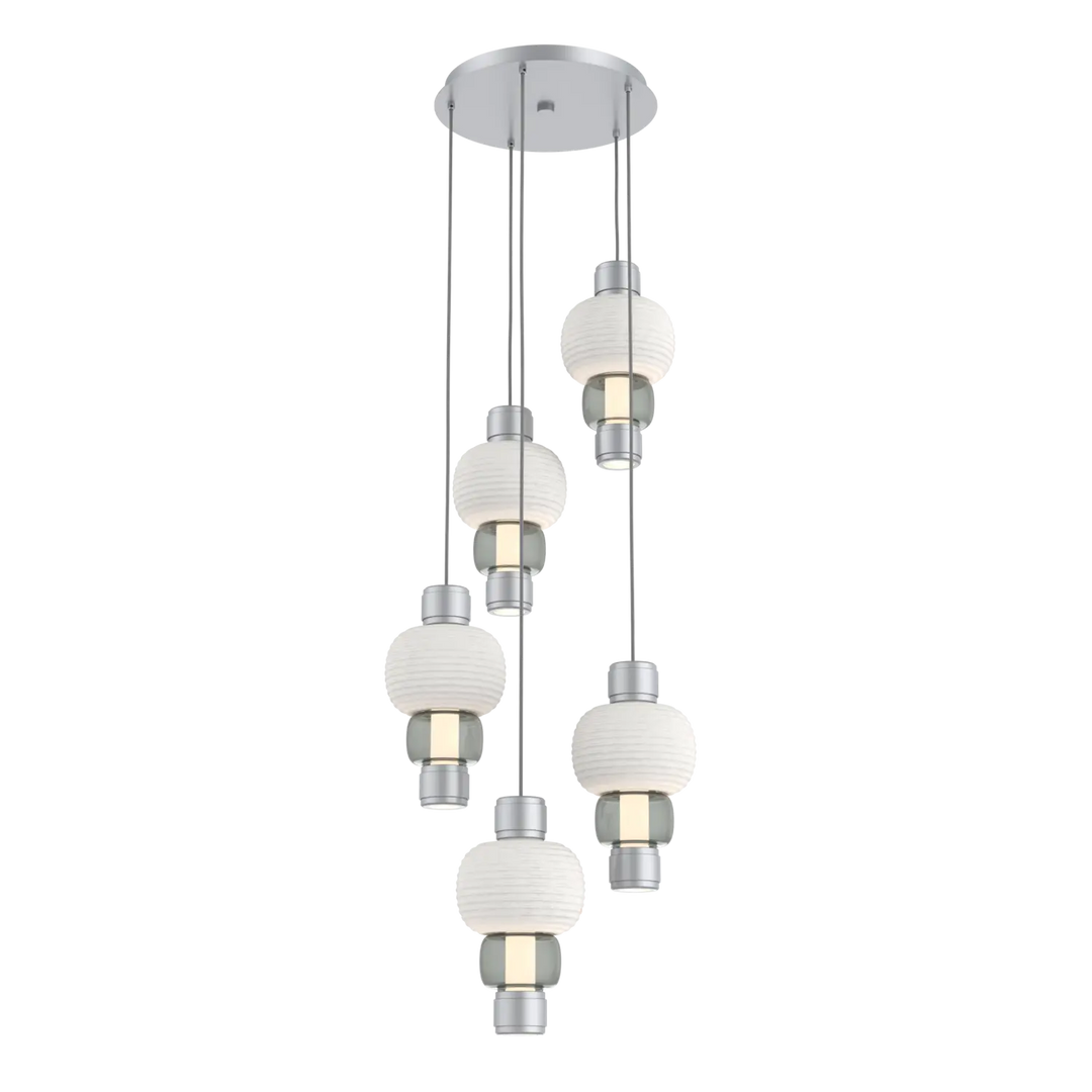 Hammerton Studio Torno Mandrel Multi-Pendant Chandelier Classic Silver / 5-Piece / Smoke / Chalk Ceramic